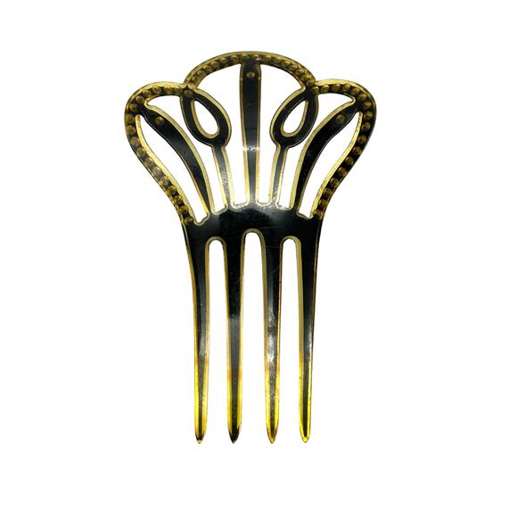 Antique Art Nouveau Celluloid Hair Comb with Green Crystals - Picture 3 of 4
